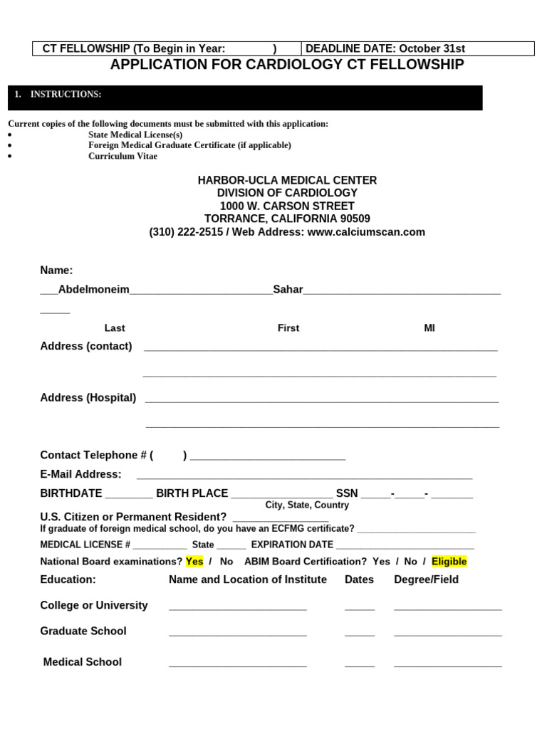 FellowshipApplicationForm - Cta 1 | PDF | Medical School | Residency ...