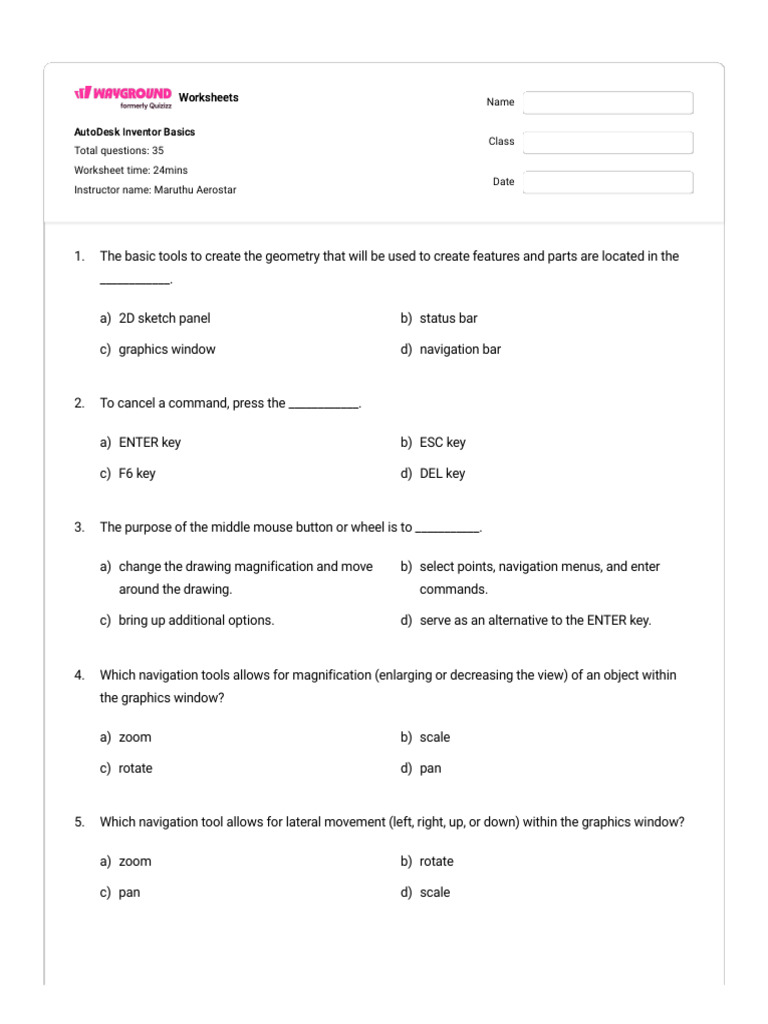 Autodesk Inventor Basics Worksheet | PDF | Curve | Geometry