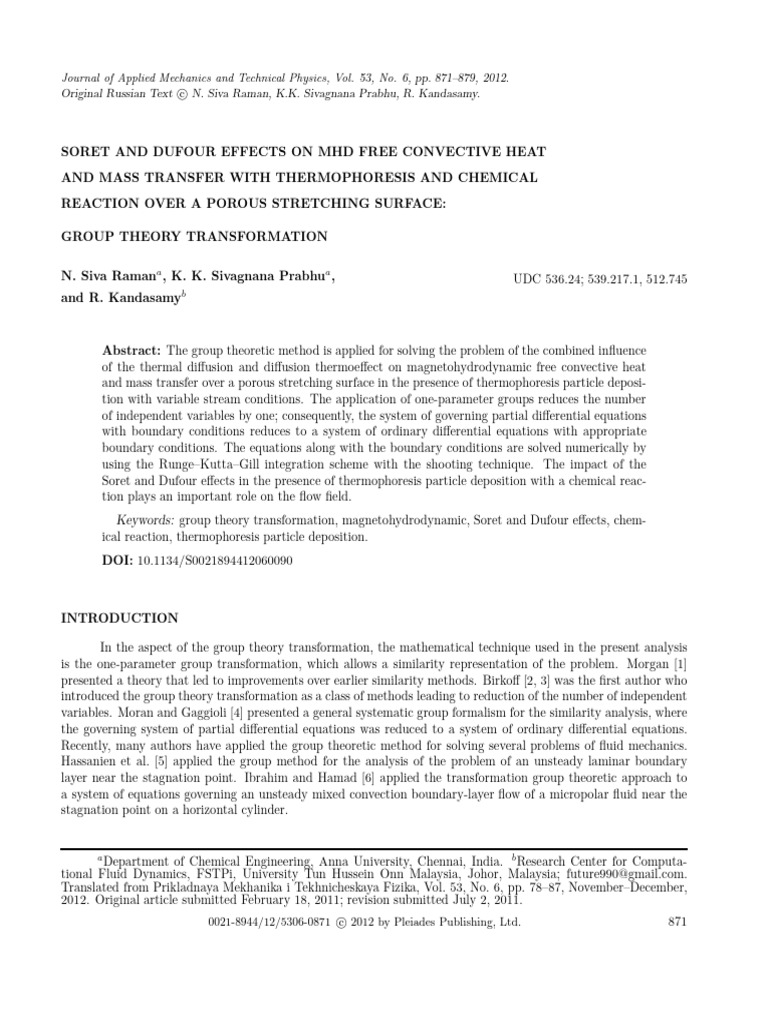 Soret and Dufour Effects On MHD Free Con | PDF | Diffusion | Boundary Layer