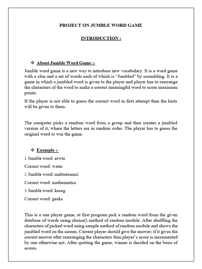 Jumble Word Game Project Overview | PDF | Python (Programming Language ...