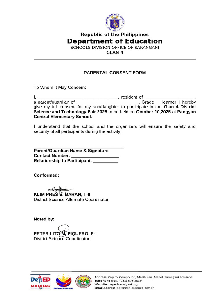 Parental Consent Form for Science Fair 2025 | PDF