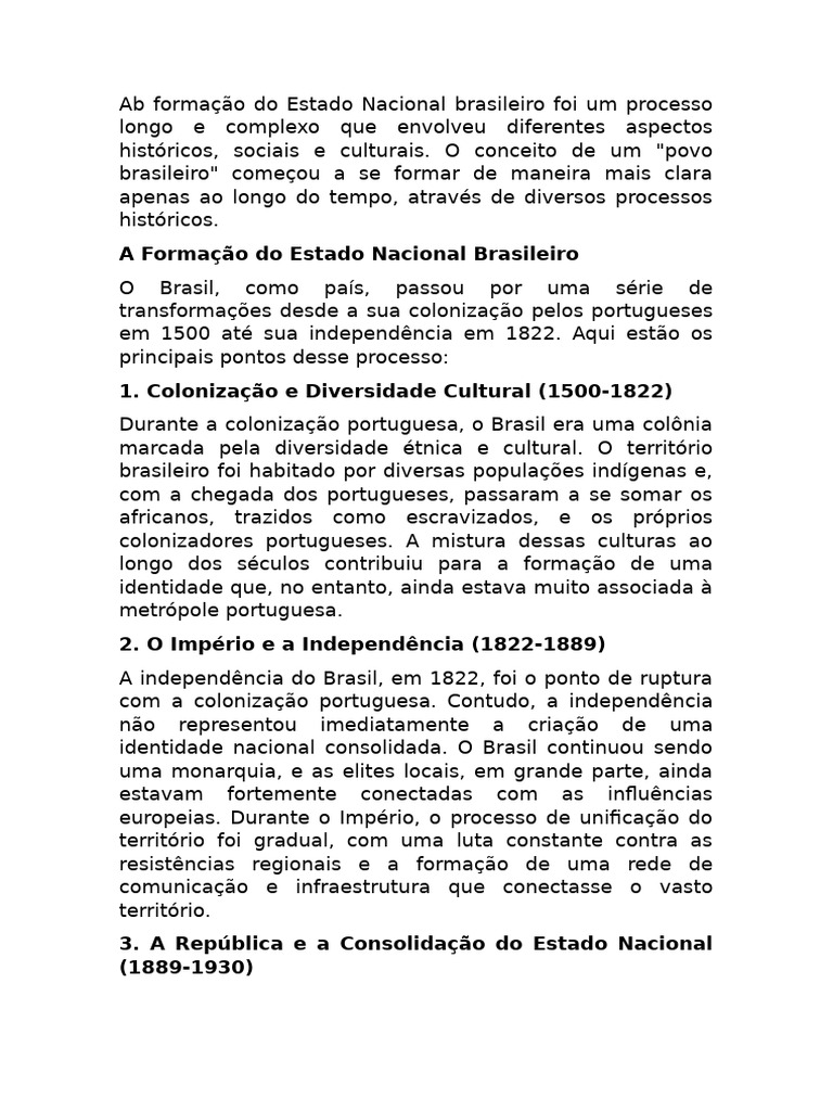 Formação do Estado Nacional Brasileiro | PDF | Brasil | Brasileiros