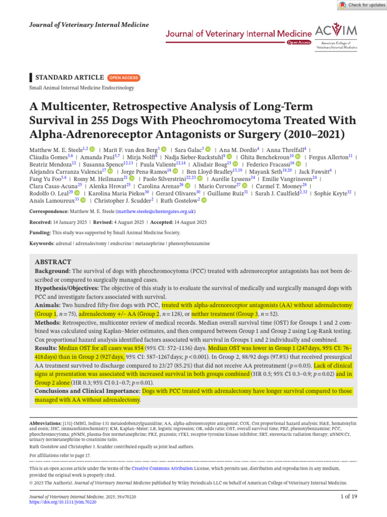 A Multicenter, Retrospective Analysis of Long-Term Survival in 255 Dogs ...