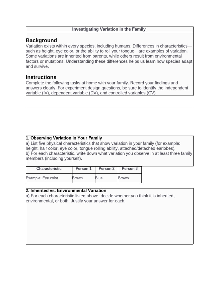 Family Variation Investigation Guide | PDF