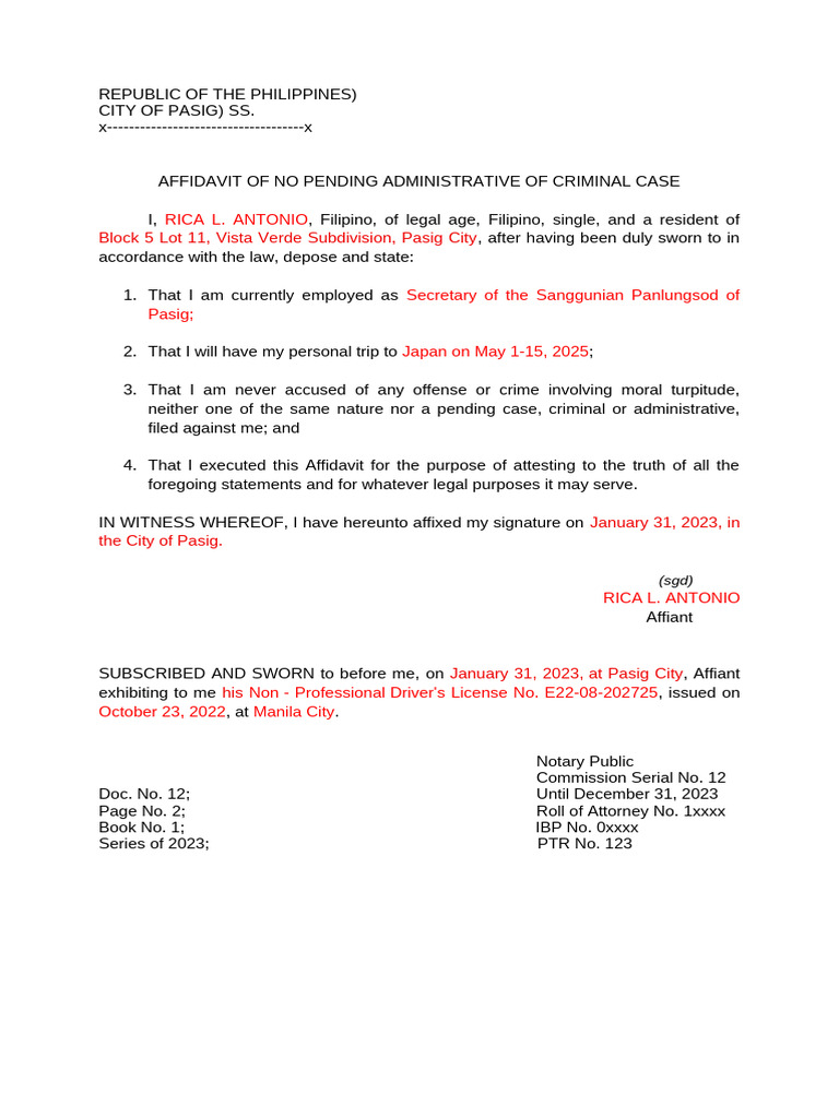 Affidavit of No Pending Case 9 | PDF