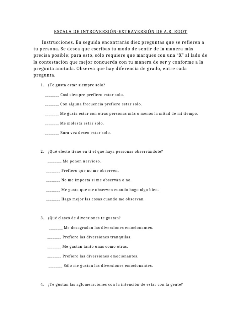 Escala de Introversión-Extraversion A.R. Root | PDF