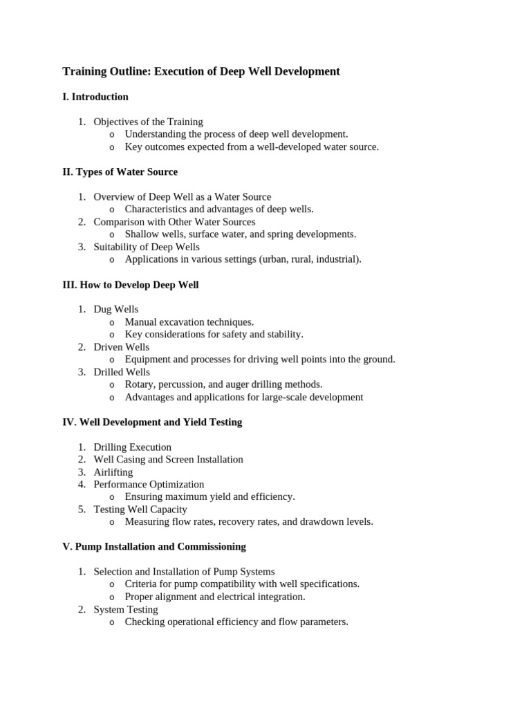 Training Outline (Deepwell) | PDF