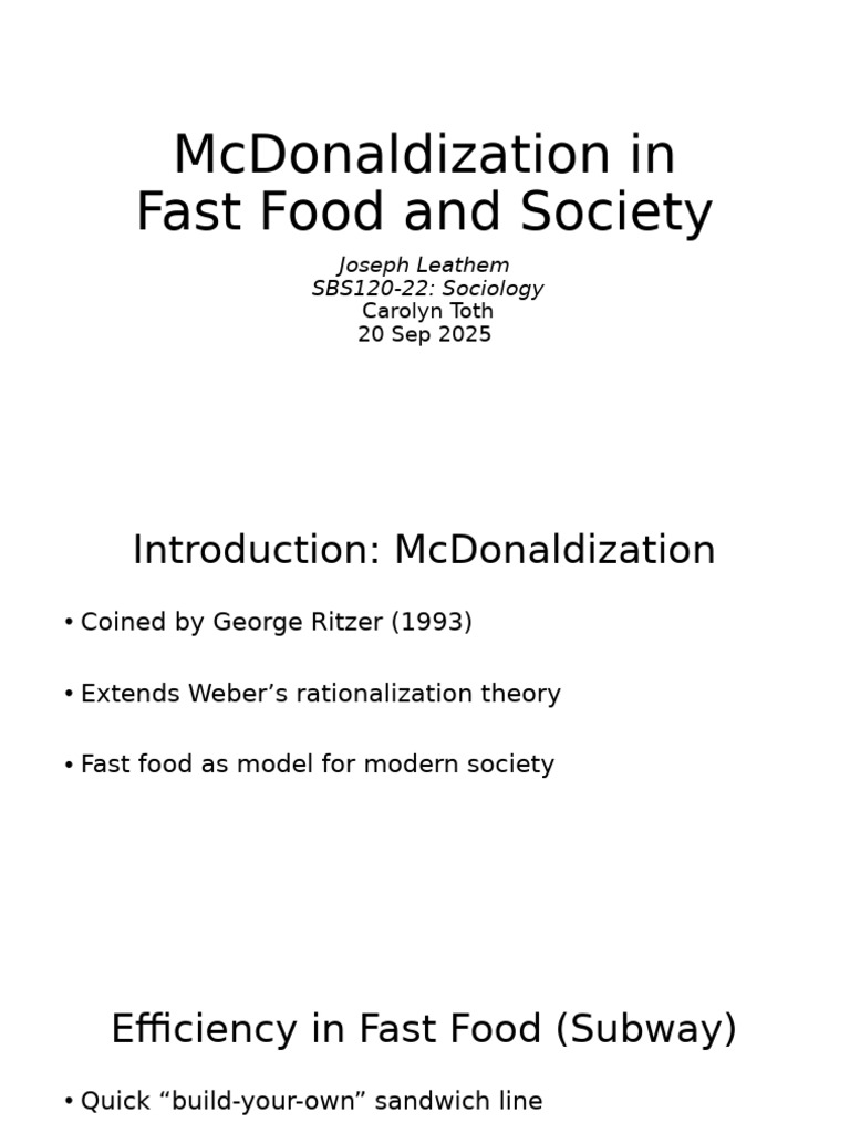Week 4 Assignment #4 McDonaldization | PDF
