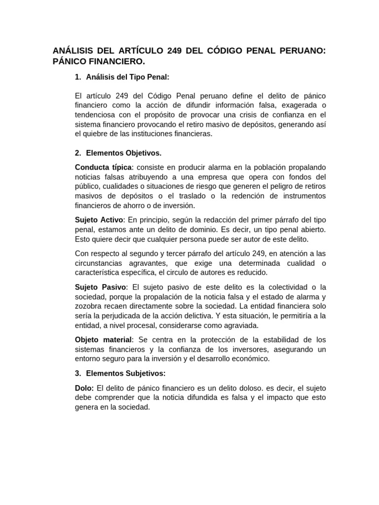 Análisis Del Artículo 249 Del Código Penal Peruano DF9910 | PDF ...