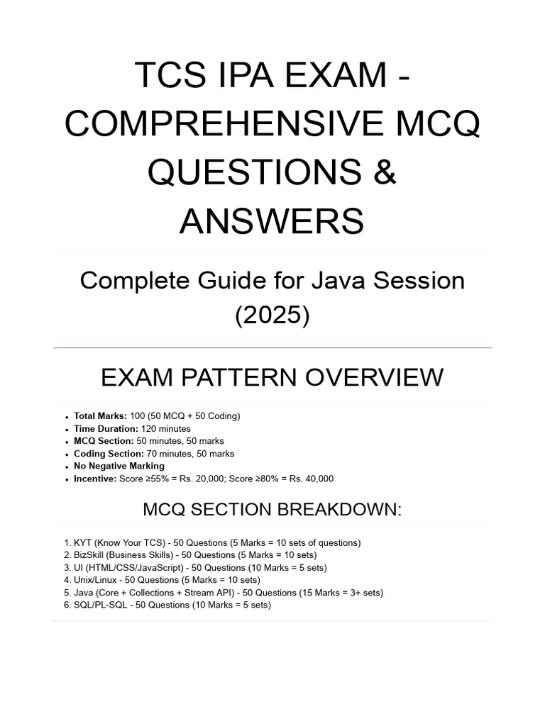 TCS IPA Exam MCQ Guide 2025 | PDF | Html | Html Element
