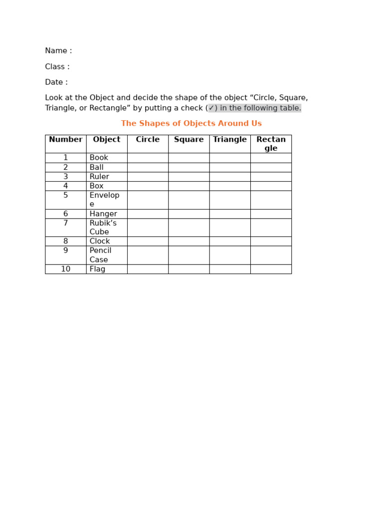 Identify Shapes of Everyday Objects | PDF