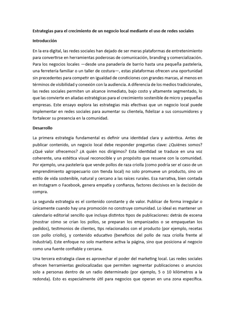 Estrategias para El Crecimiento de Un Negocio Local Mediante El Uso de ...