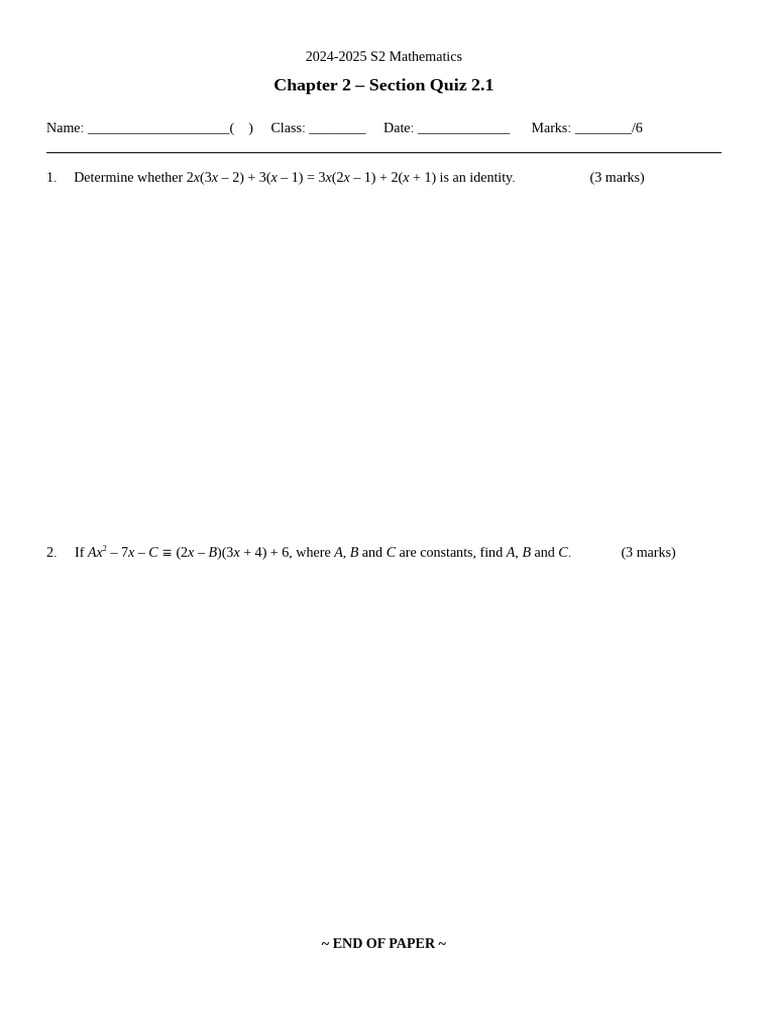 Chapter 2 Quiz 2.1 | PDF