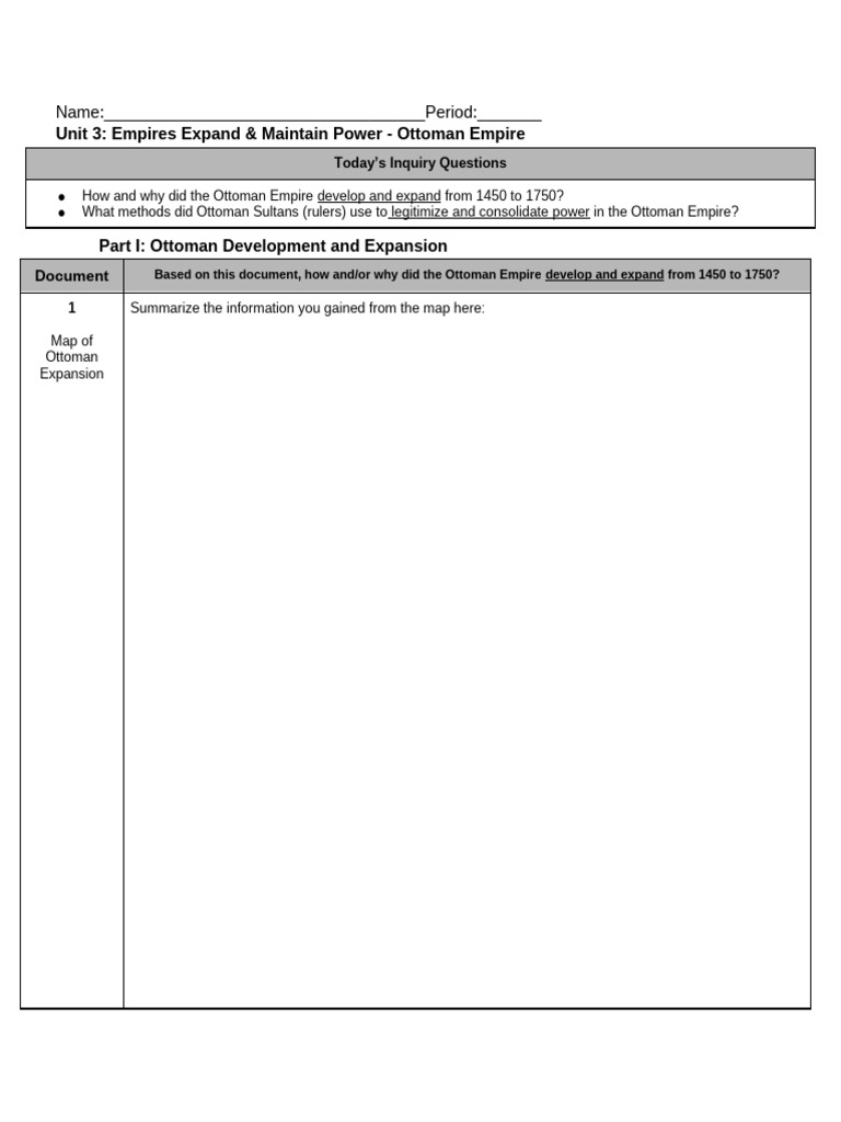 Ottoman Empire Assignment October 10 | PDF