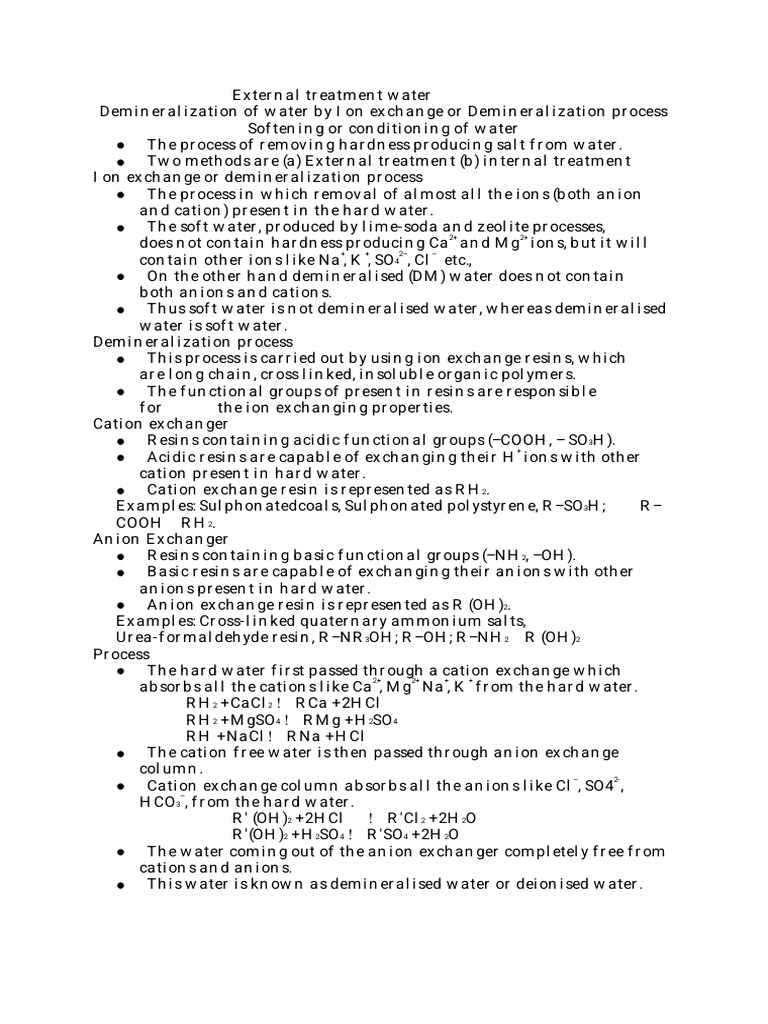 Demineralization and Softening of Water | PDF