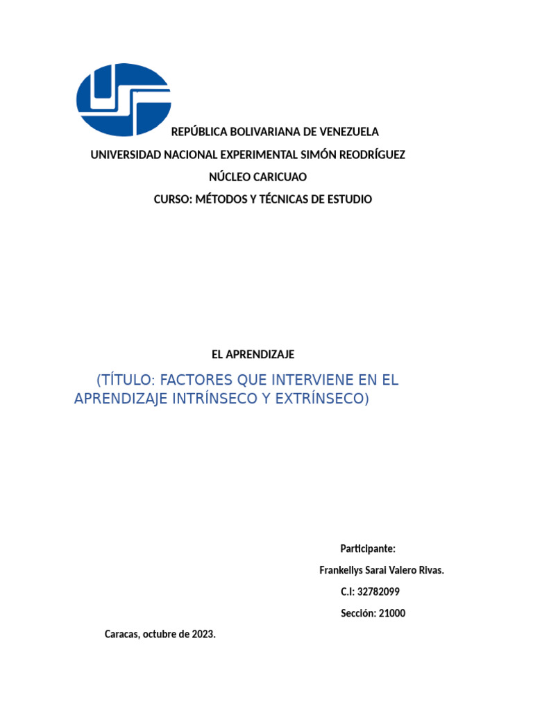 Factores del Aprendizaje Intrínseco y Extrínseco | PDF | Motivación ...