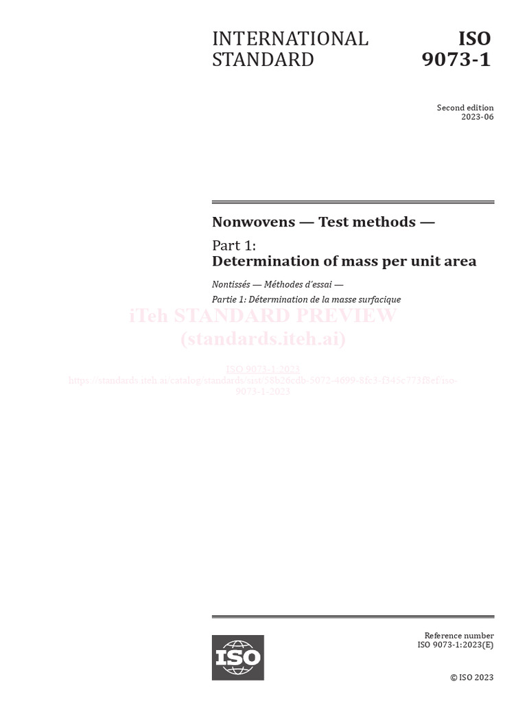 ISO 9073-1:2023 Nonwovens Testing Standards | PDF | International ...