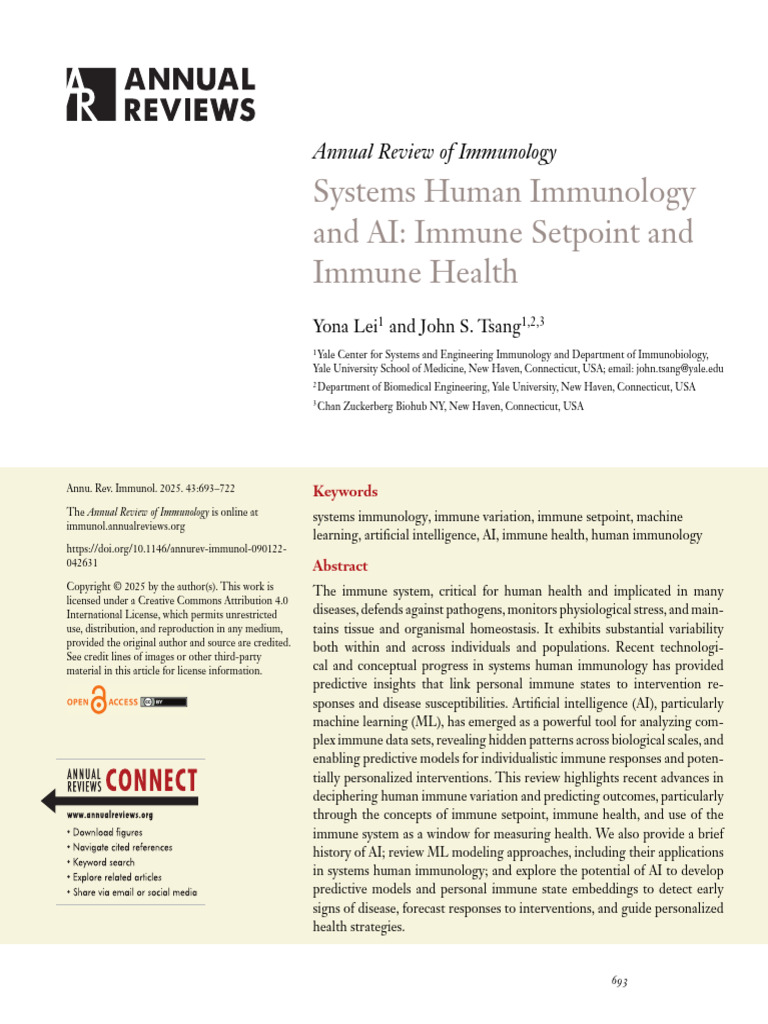 Systems Human Inmunology and AI | PDF | Machine Learning | Immune System
