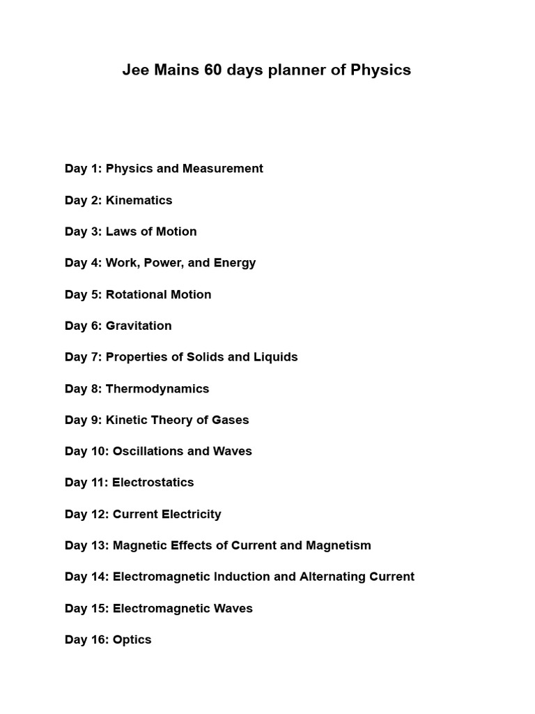 Jee Mains 60 Days Planner of Physics | PDF