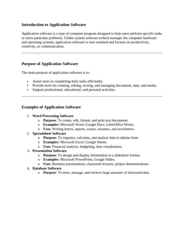 Overview of Application Software Types | PDF | Spreadsheet | Microsoft ...