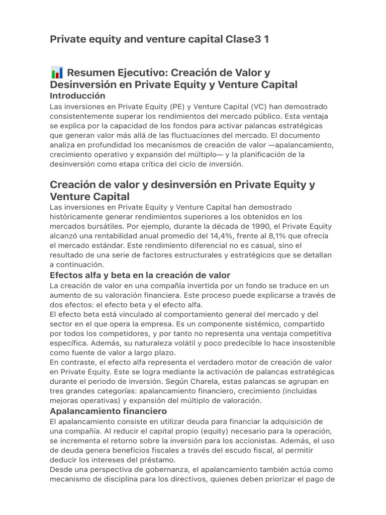 Creación de Valor en Private Equity y VC | PDF | Capital de riesgo ...
