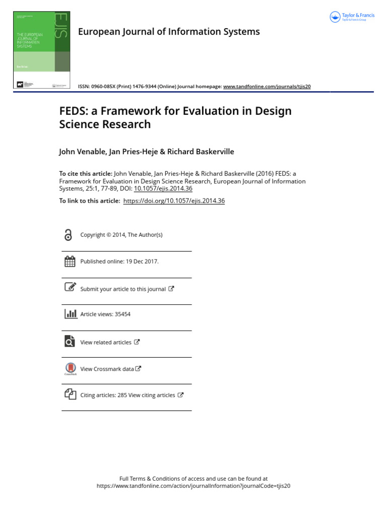 FEDS Framework for Design Science Evaluation | PDF | Evaluation | Risk