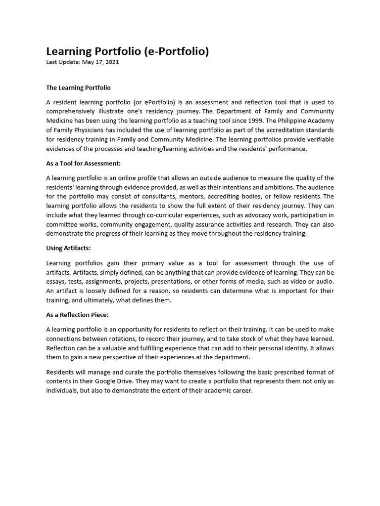 Resident Learning Portfolio Guide | PDF | Computer File | Learning