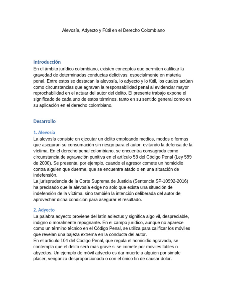 Alevosia Adyecto Futil | PDF | Malicia de antemano | Homicidio
