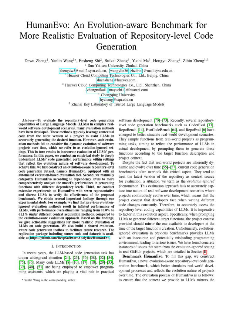 HumanEvo: Evolution-aware Code Benchmark | PDF | Evaluation | Function ...