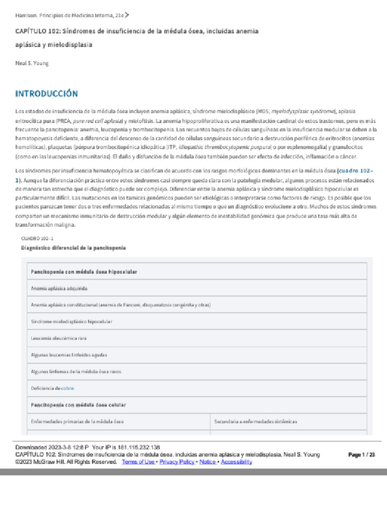 Anemia Aplásica y Pancitopenia Médula Ósea | PDF | Trasplante de ...
