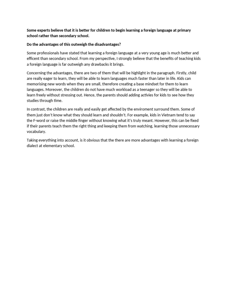 Benefits of Early Language Learning | PDF