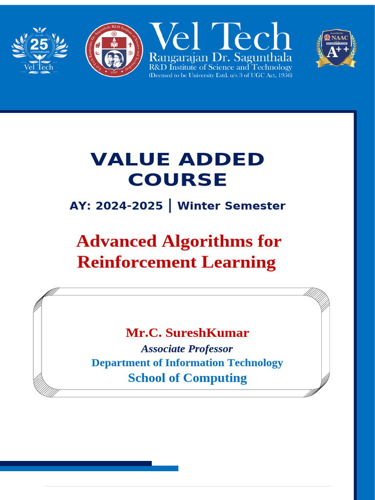 REPORT Value Added Course-Advanced REinforcement Learning | PDF ...