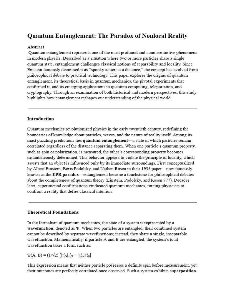 Understanding Quantum Entanglement | PDF | Quantum Entanglement ...