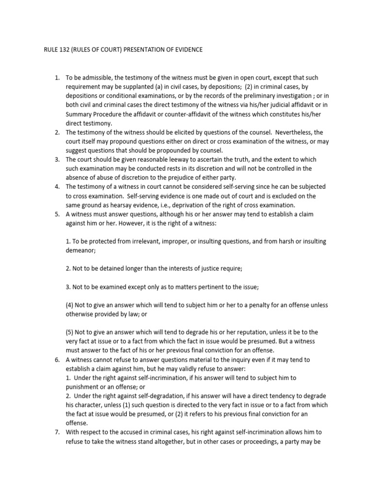 Admissibility of Witness Testimony Rules | PDF | Witness Impeachment ...