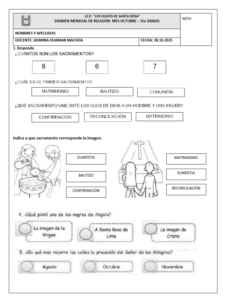 Examen Mensual de Personal Social | PDF