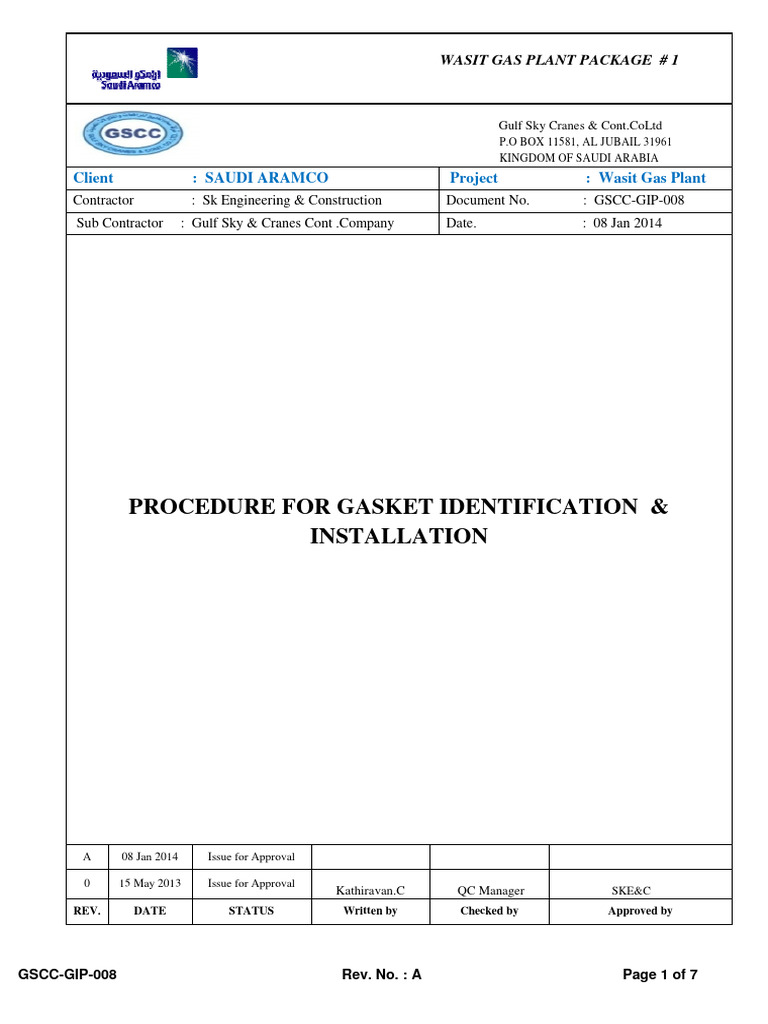 Gasket Identification & Installation Procedure | PDF | Pipe (Fluid ...