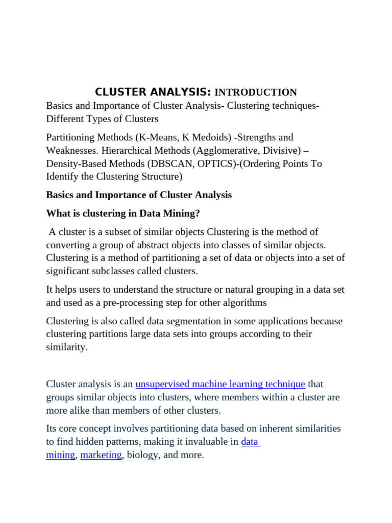 Basics of Cluster Analysis in Data Mining | PDF | Cluster Analysis ...