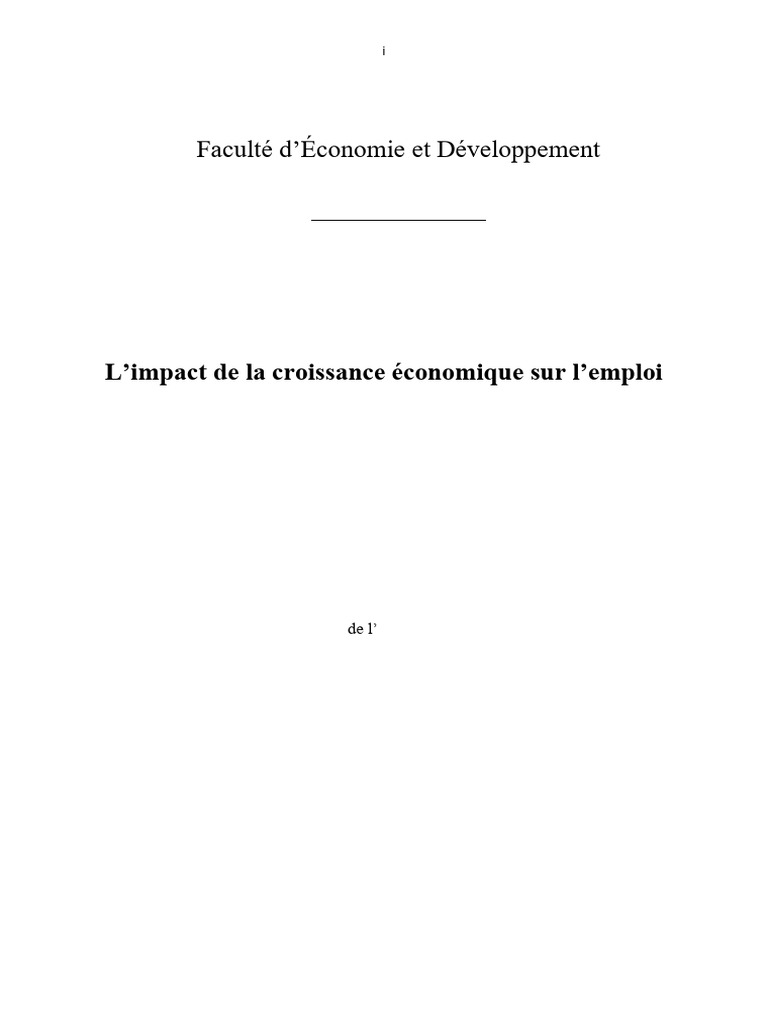 Impact de la croissance économique sur l'emploi en RDC | PDF ...