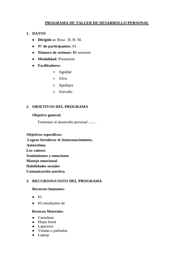 Taller de Desarrollo Personal 2024 | PDF | Las emociones | Ciencia ...