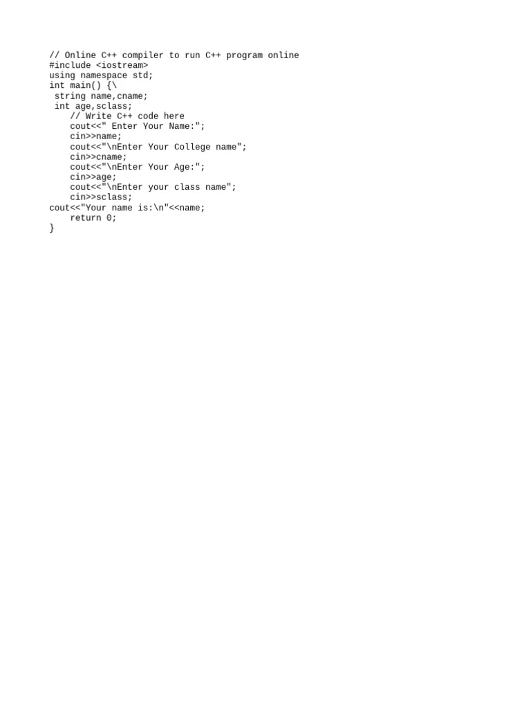 Online C++ Compiler for User Input | PDF