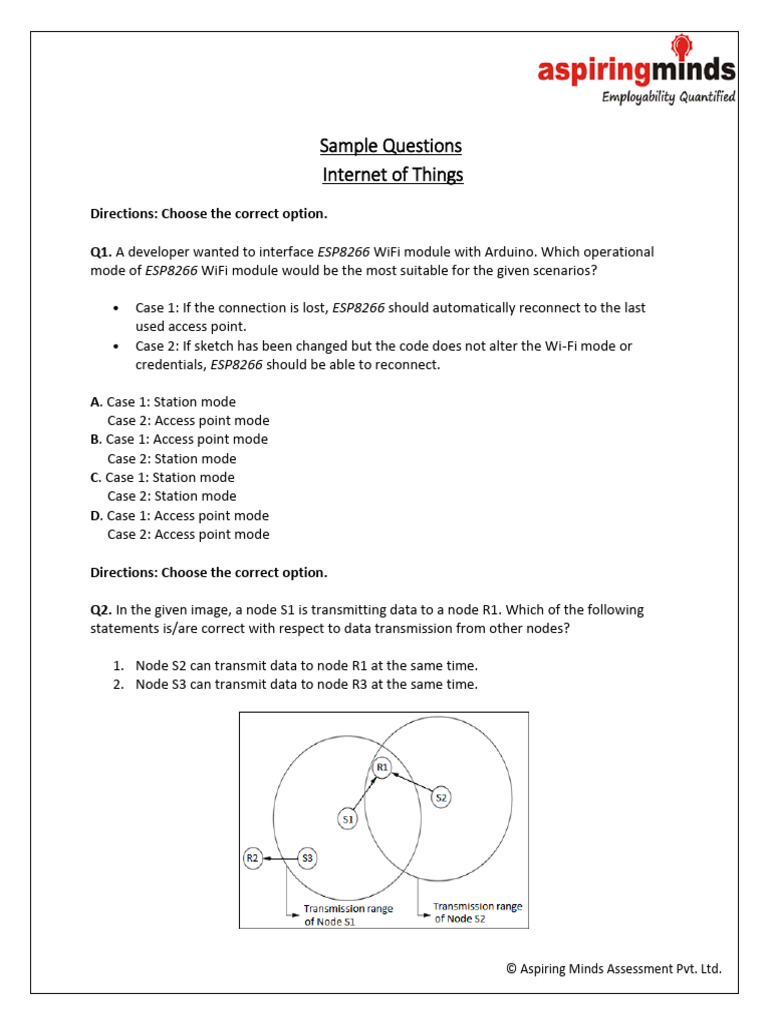 Sample Questions Internet of Things 5113 | PDF