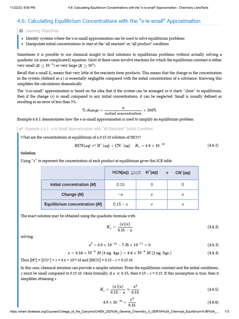 4.6 - Calculating Equilibrium Concentrations With The - X-Is-Small ...