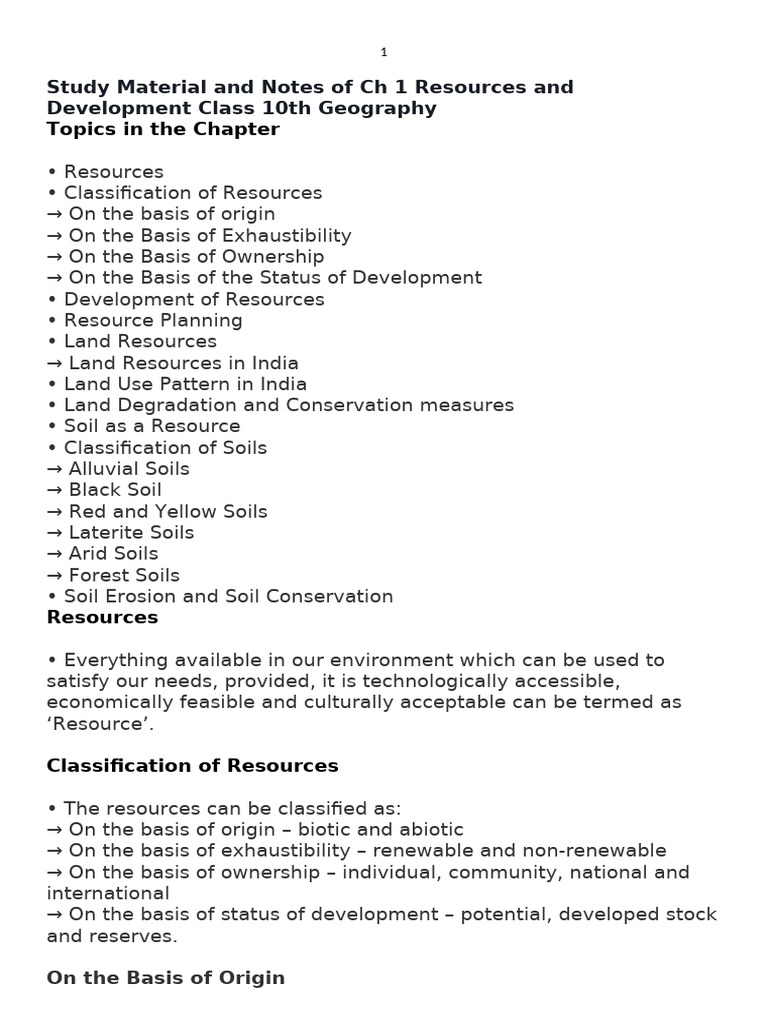 Class 10 Geography: Resources & Development | PDF | Soil | Resource