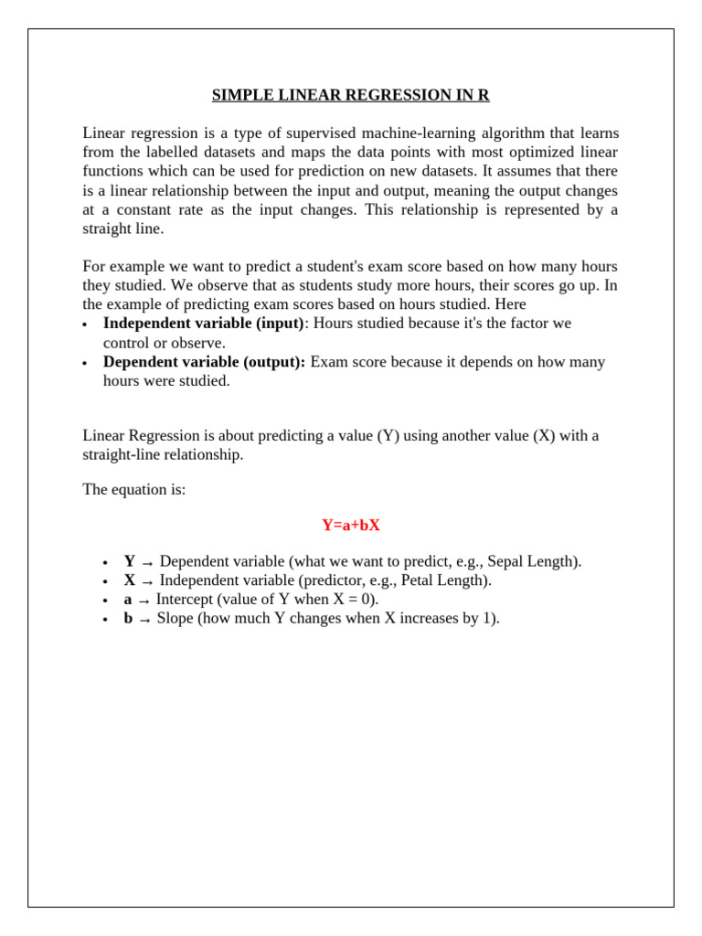 Simple Linear Regression with R | PDF | Dependent And Independent ...