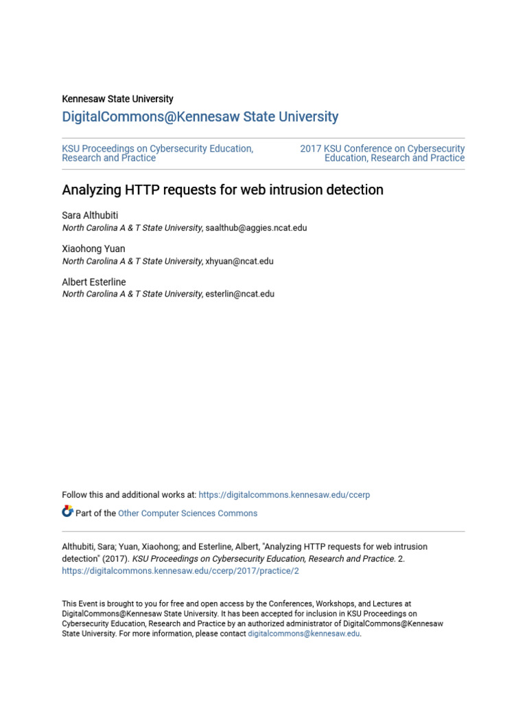 HTTP Request Analysis for Intrusion Detection | PDF | Machine Learning ...