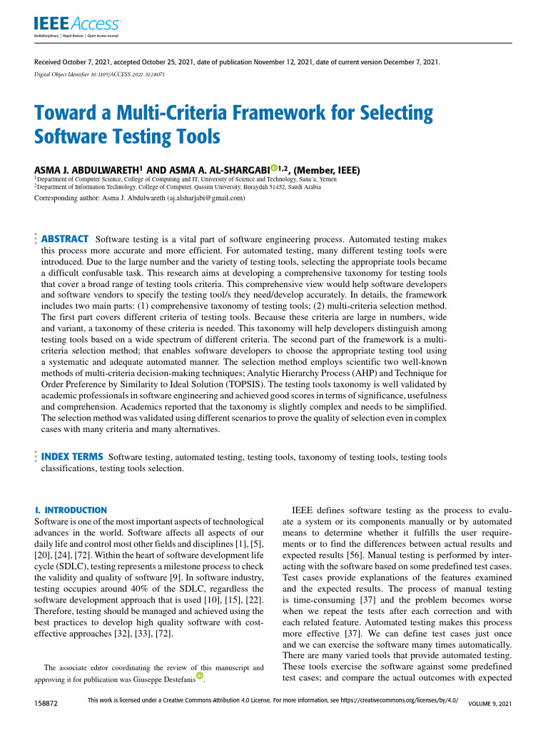 Multi-Criteria Framework for Testing Tools | PDF | Software Testing ...