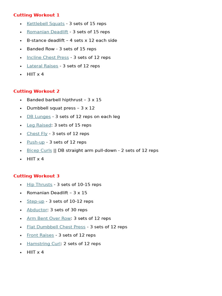 Cutting Workout Plan - 1 | PDF