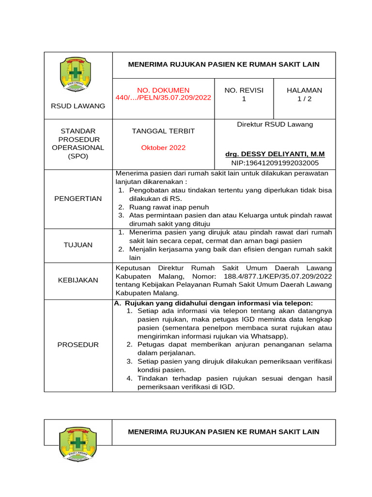 Sop Menerima Rujukan 2022 | PDF