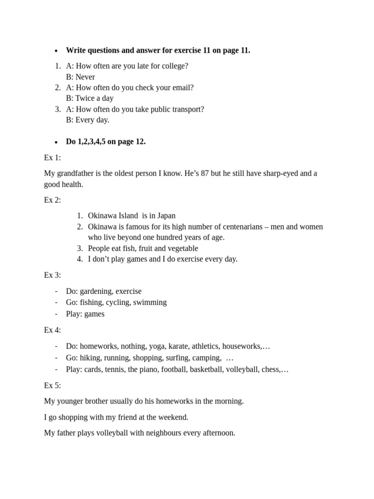 Exercise Questions and Answers Guide | PDF