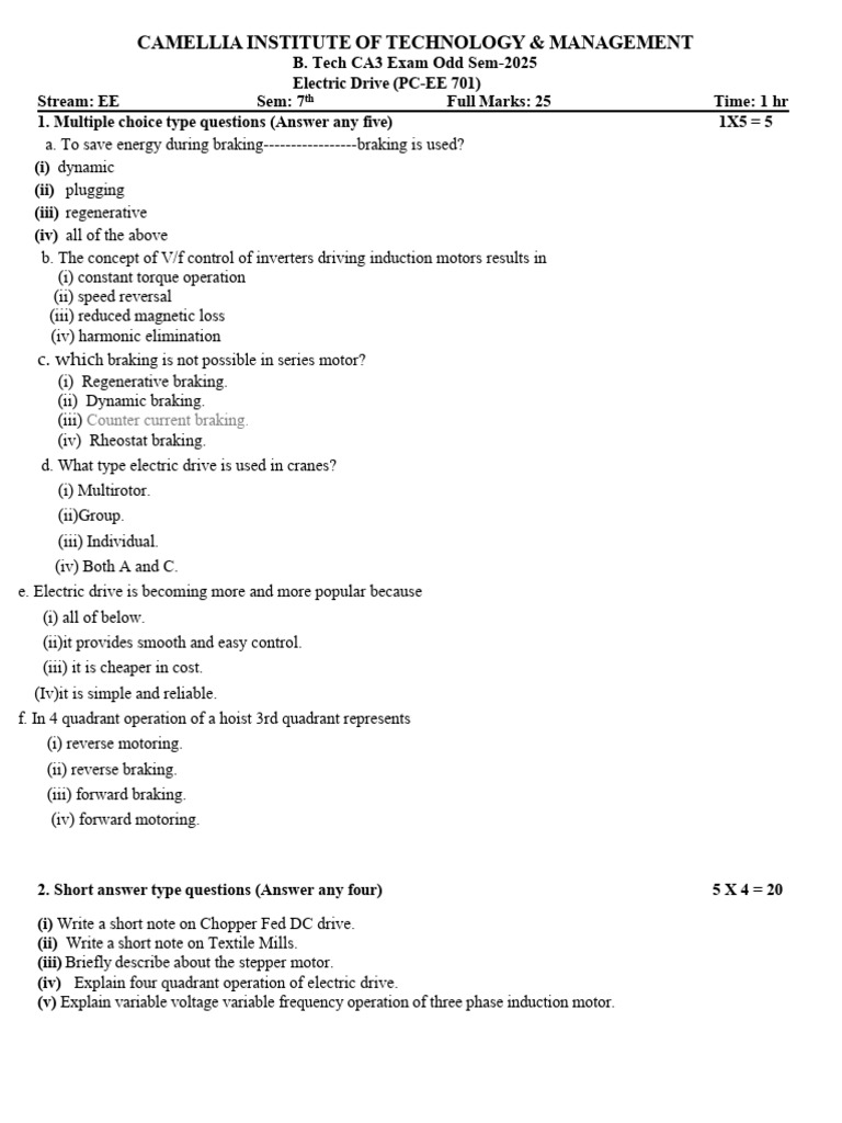 Electric Drive Exam Questions for EE Students | PDF